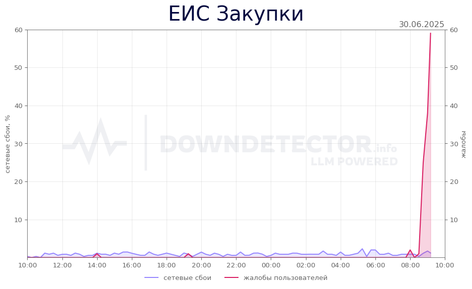 График сбоя ЕИС Закупки 30.06.2025 г.