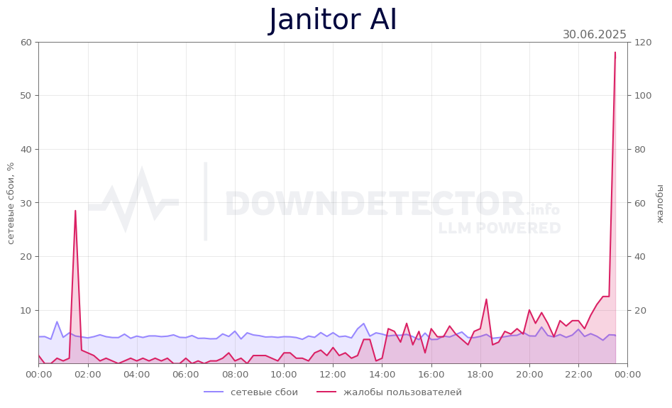 График сбоя Janitor AI 30.06.2025 г.